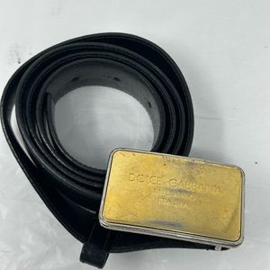 DOLCE & GABBANA Belt Black  Leather Gold Metal Buckle 95cm / 38in